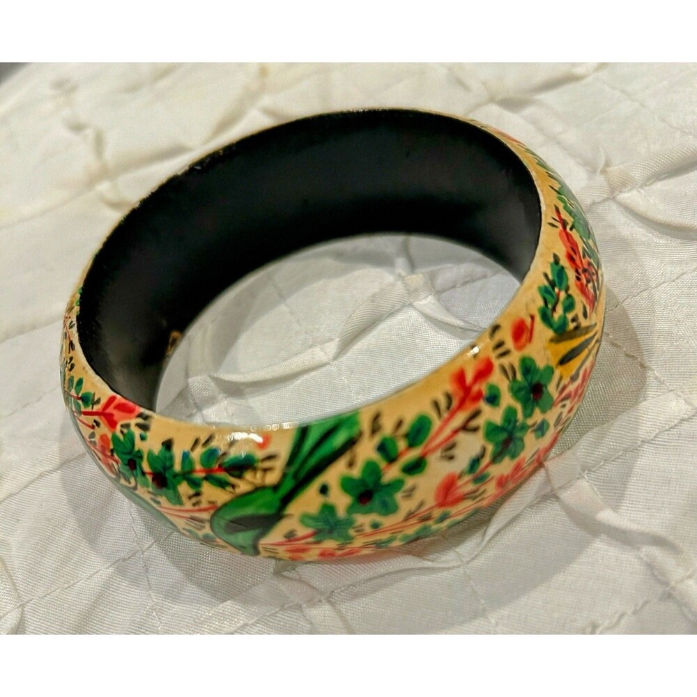 Vintage Handmade And Painted In India, Wood Bangle 2.75” Diameter